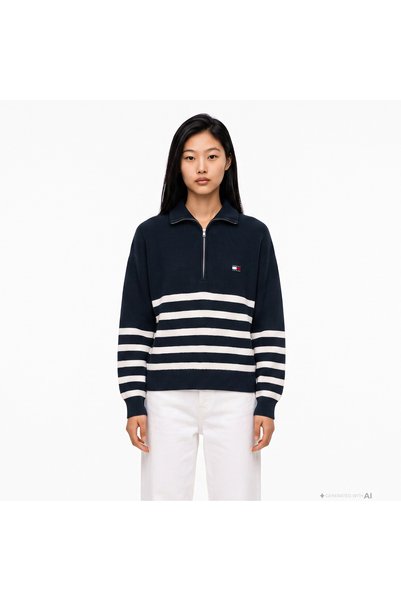 Tommy Hilfiger Quarter Zip Kadın Lacivert Triko