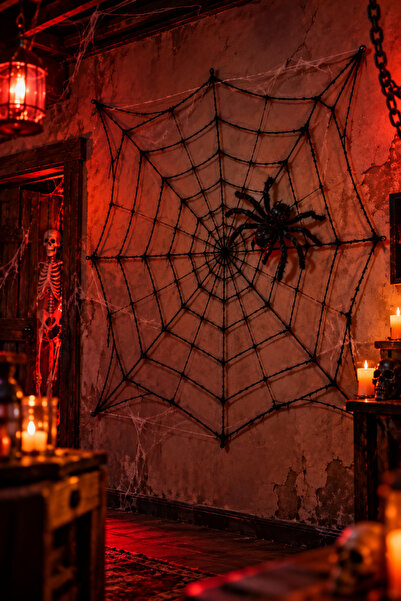 Parti dolabı Halloween Siyah Örümcek Ağ Dekor Cadılar Bayramı Ev Mekan Süsler...