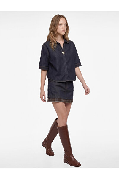 Koton Comfortable Fit Metal Button Classic Collar Short Sleeve Denim Shirt