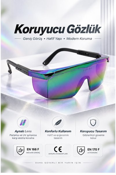 NZB Iş Güvenlik Gözlüğü Kulak Ayarlı Koruyucu Gözlük Gökkuşağı