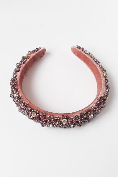 Bijusel Hand Embroidered Mixed Crystal Beaded Velvet Crown Thin Lilac