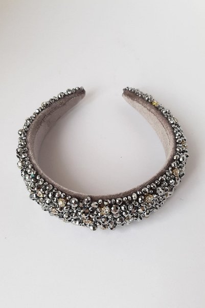Bijusel Hand Embroidered Mixed Crystal Beaded Thick Crown Silver