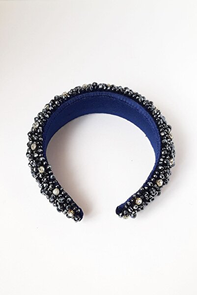 Bijusel Hand Embroidered Mixed Crystal Beaded Thick Crown Dark Blue