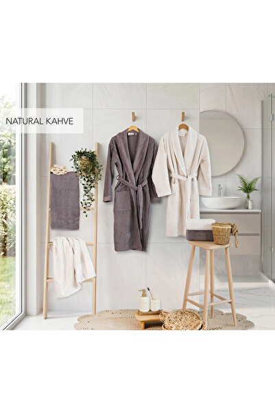 İyi Geceler İstanbul Soft Linen Family Bathrobe Set Natural Brown