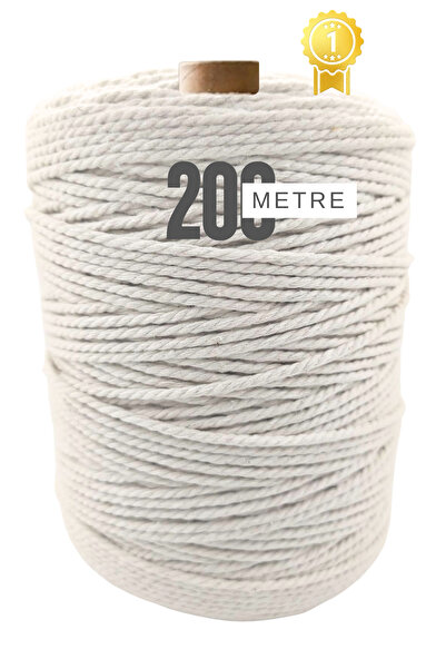 Chibago Makrome İpi 3 mm 3 Büküm kırık Beyaz Duvar Süsü İpi 1 Kg 200 Metre 1....
