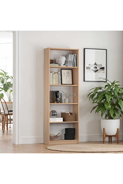Adore Mobilya Modern 5 Raflı Kitaplık - Sonoma 64x182x26 Cm (gxyxd)