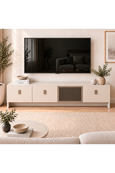ALONEX HOME Star TV Ünitesi 180 cm 4 Kapaklı Temperli Cam Modern Çok Amaçlı T...