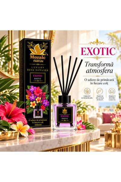 MOZAİC Luxury Reed Diffuser Exotic, Parfum de Cameră cu Bețișoare, 100 ml
