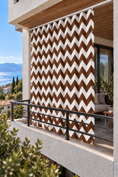 ALTINPAMUK Balkon perdesi ENXBOY Seçenekli Kuşgözlü -Balkon Brandası Zikzak KAHVE TY901-2