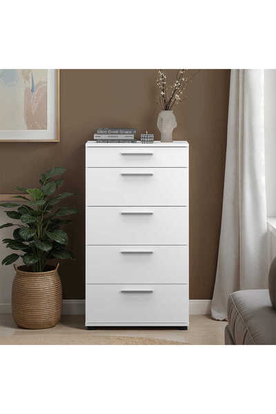 Adore Mobilya Trendline 5 Çekmeceli Şifonyer - Mat Beyaz 60x108x44 Cm (GXYXD)