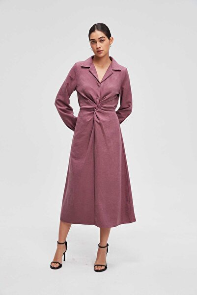 Livia Women's Solid Midi Dress with Long Sleeves