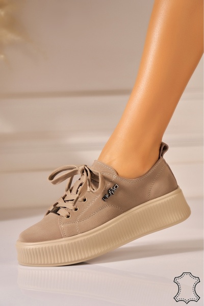 Joana Sneakerși Glenda Khaki din piele piele întoarsă artificială