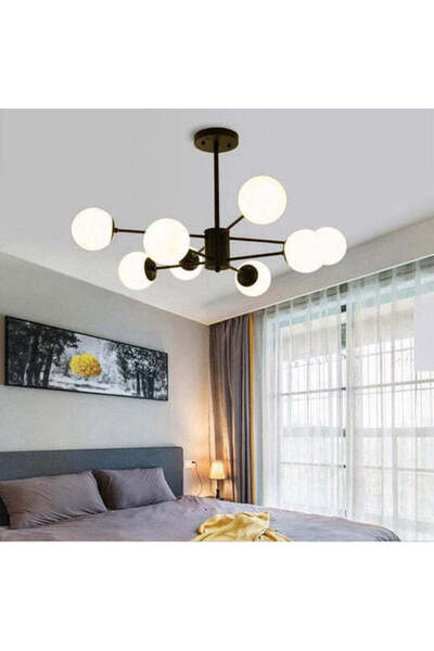 LightPlanet Μαύρο ματ οκτάφωτο φωτιστικό οροφής με ντουί E27