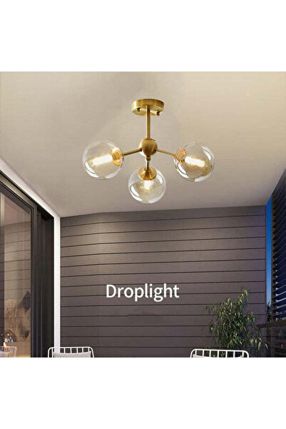 LightPlanet Χρυσό τρίφωτο φωτιστικό οροφής με διαφανή γυάλινα αμπαζούρ, ντουί...