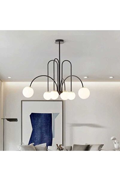 LightPlanet Candelabru negru cu 6 lumini și globuri albe mate