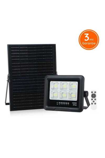 LightPlanet Lampă solară LED de 100W cu panou monocristalin, 6500K și telecom...
