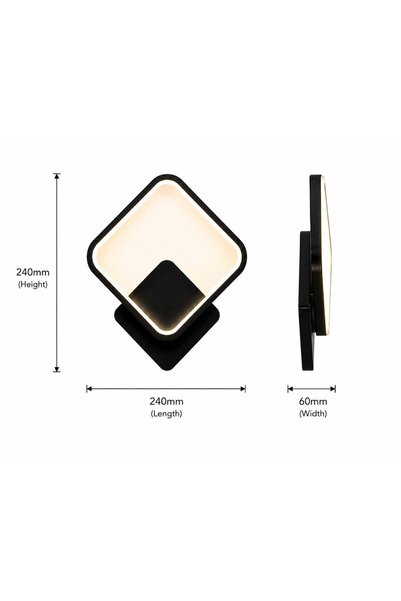 LightPlanet Plafonieră LED pătrată neagră, 26W, 1500 lm, Alb rece, 24 x 24 cm