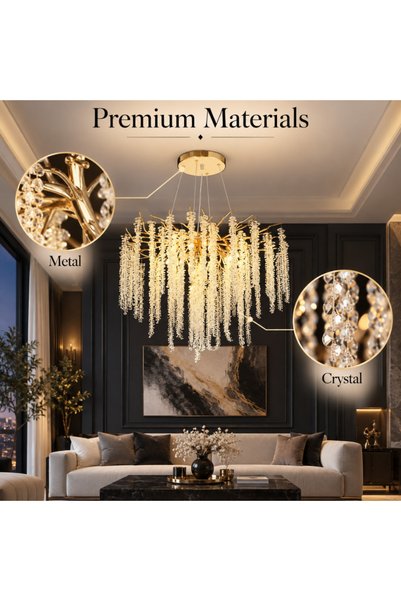 Jiju Candelabru auriu metalic cristal 9xE14 D600mm