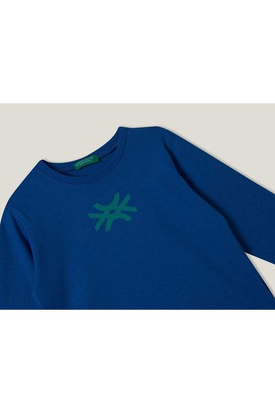 United Colors of Benetton تي شيرت أطفال بأكمام طويلة وشعار