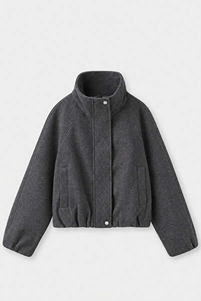 NET OF NOT Oversize Geniş Kol Dik Yaka Kadın Tüylenmez Bomber Kaşe Ceket