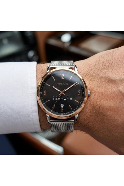 Frank Alex Fa.12164H.05 Men's Watch with Calendar Silver Mesh Cord 2 Years Wa...