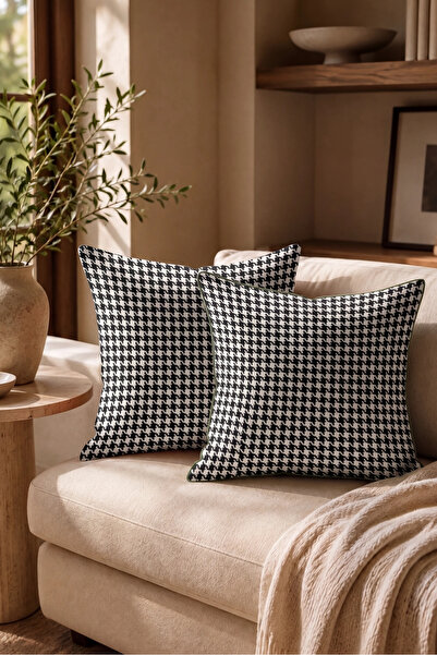 desenizmir 2-Piece Digital Printed Throw Pillow Cover with Houndstooth Pattern