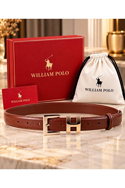 WİLLİAMPOLO Γυναικεία ζώνη από γνήσιο δέρμα Luxury Tan Gold με αγκράφα