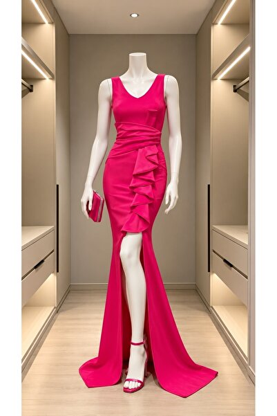 Modafeminen Rochie de seară cu volan 582054 FUCHIA