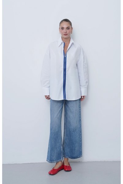 Myra Fashion Oversize Fermuarlı Tunik Gömlek Geniş Kesim Uzun Kol Bluz Kadın ...