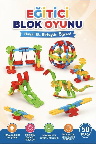 Tıfıl Toys 50-piece educational curved and straight structure toy set in card...