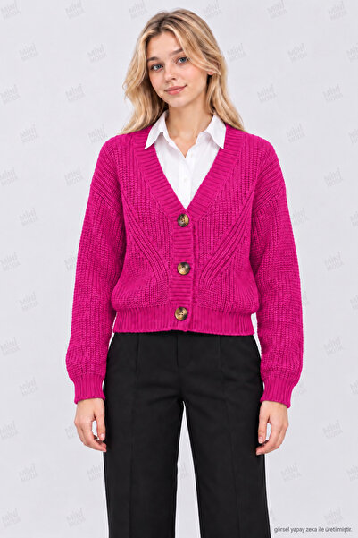 Minimoda Kids Cardigan tricotat cu nasturi și model pentru fete