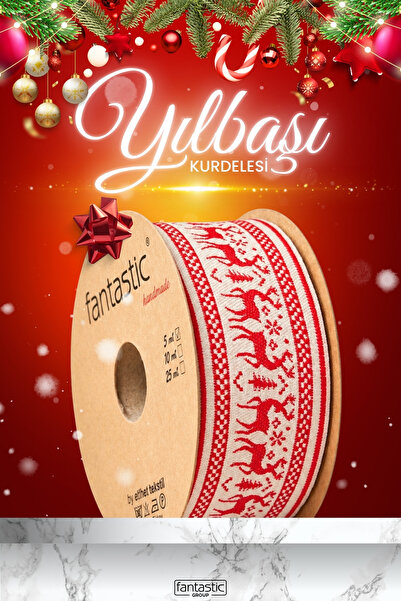 FANTASTIC KURDELE DEER PATTERNED WOVEN CHRISTMAS RIBBON (40mm WIDTH - 10m LEN...