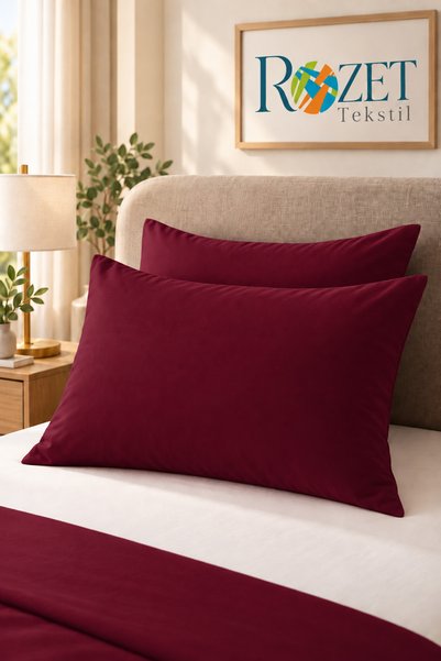 ROZET TEKSTİL 50X70 cm Claret Red Cotton Pillow Case - 2 Pieces with Cover