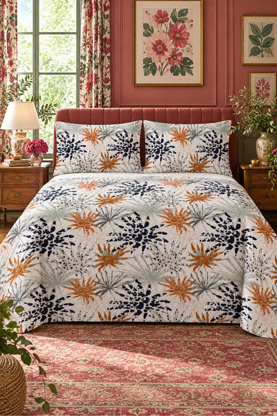 Evmila Palm Tree Patterned Bedspread 200X220 Double Pique Set