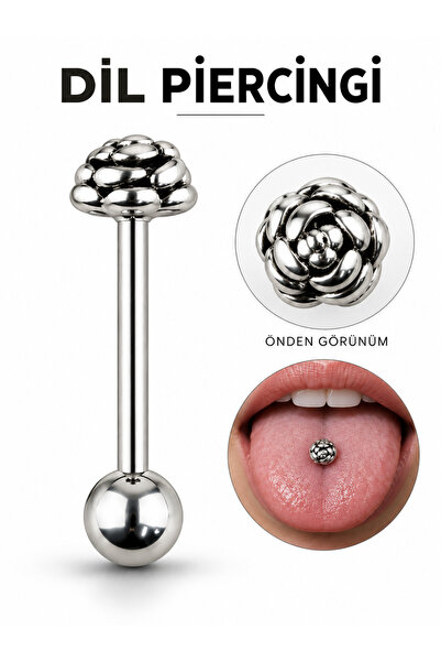 Karınca Piercing Kozalak Gül Motif Cerrahi Çelik Dil Piercing