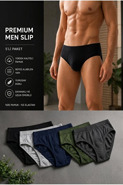 y ymc Premium Erkek Pamuklu Lüks Dokulu Günlük Erkek Slip Külot Seti - 5'li P...