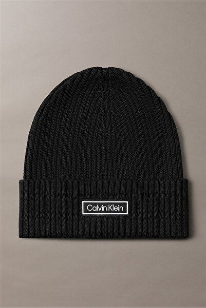 Calvin Klein Logolu Pamuk ve Kaşmir Karışımlı Örme Bere LV04D8053GUB1 Erkek B...