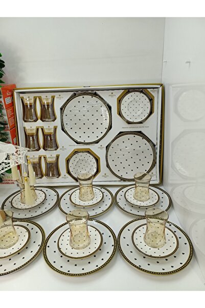 ZORENSA 18 Pieces Herenica Gold Tea and Cake Set 6 Pieces Tea Cups 6 Pieces T...