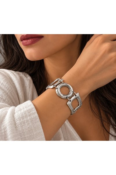 Vesaire Accessories Antik Gümüş Kaplama Modern Geometrik Bileklik