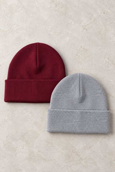 ESES BEBE 2'li Paket Unisex Bebek Çocuk Esnek Kaşkorse Bere Seti Pamuklu Mevs...