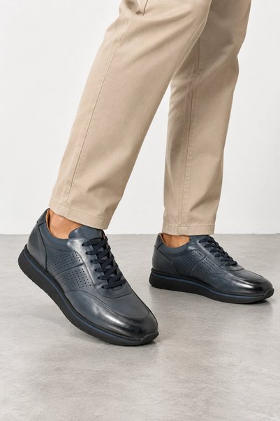 GERARDO AYAKKABI Ziggy Men's Genuine Leather Sports Shoes - Navy Blue