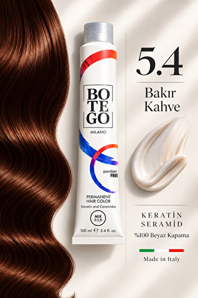 botegohair Profesyonel Kalıcı Krem Saç Boyası - 5.4 Bakır Kahve - 100 ml – Ke...