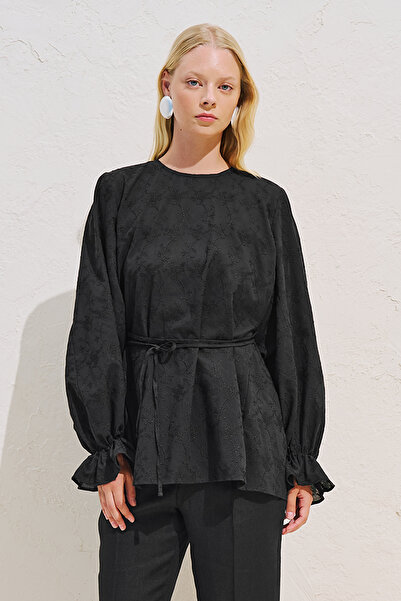 Manuka NAKIŞLI VOLÜMLÜ LIMITED BLUZ SİYAH