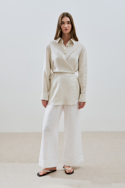 Manuka Linen Binding Detail Shirt Stone