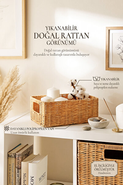 Ocean Home Textile Yıkanabilir Bej PP Rattan Dolap İçi Çamaşır Çocuk Odası Oy...