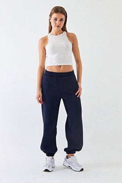 The Champ Clothing Oversize Unisex Sweatpants Navy Blue – 3-Thread Ribbed, El...