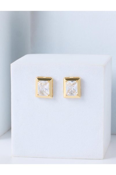 Jimmy Key Gold Color Square Shaped Solitaire Earrings