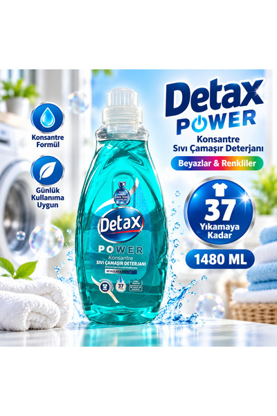 Power Konsantre Sıvı Çamaşır Deterjanı Beyazlar & Renkliler 1480 ml 37 Yıkama