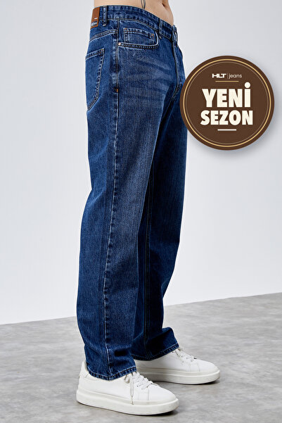 HLT JEANS Erkek Mavi Yıkamalı Straight/Baggy Fit %100 Pamuk Jean Kot Pantolon...