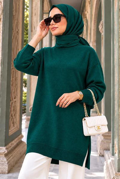 N.S NEVA STYLE Pulover tricotat Hijab verde smarald 10901ZY